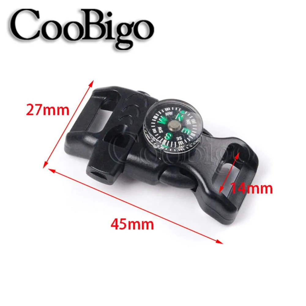 10pcs Emergency Survival Whistle Buckle with Compass for Outdoor Camp Paracord Bracelet Backpack Strap Bag Accessories