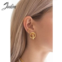 joolim high quality pvd gold finish cross circle stainless steel hoop earring tarnish free gold jewelry