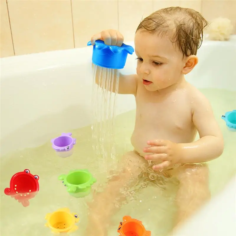 

TOYMYTOY 8PCS Colorful Stacking Cups Toy Early Educational Toy for Bathtub Game Beach and Pool Party (Random Color)