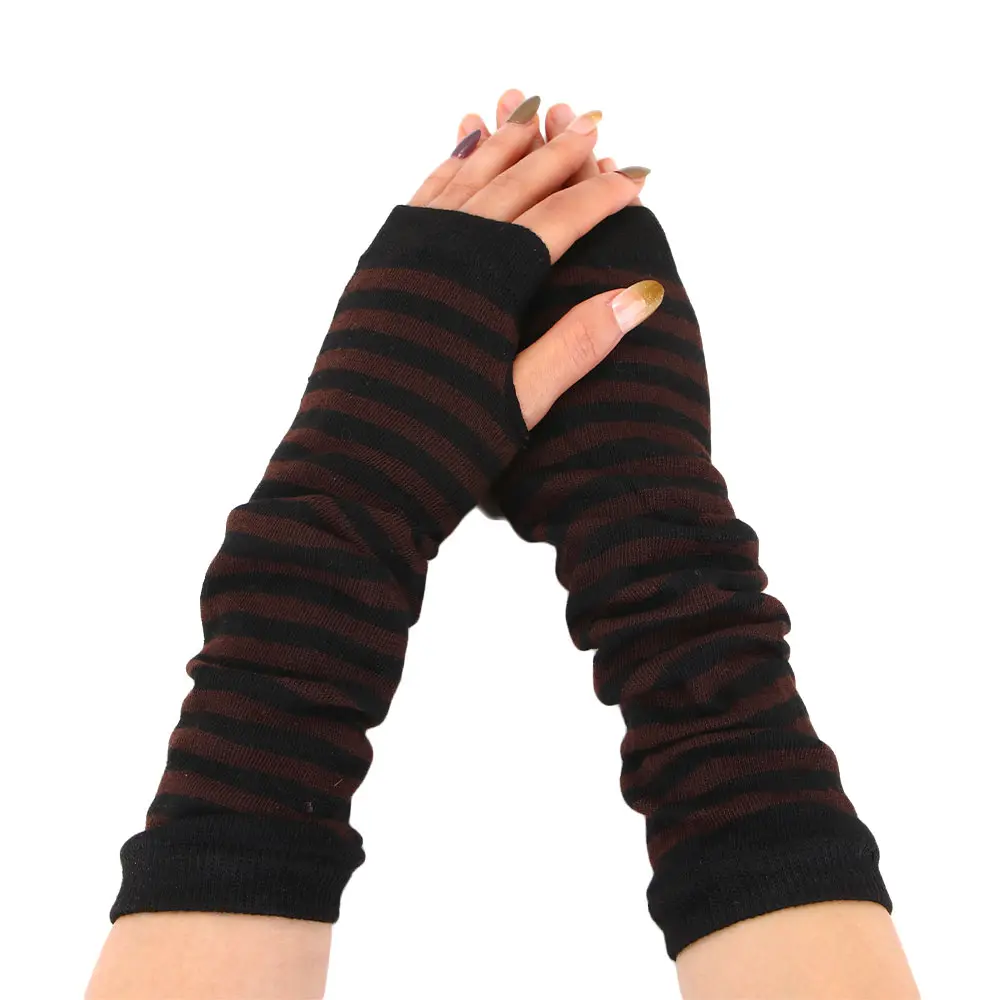 

2021 Fashion Women Lady Striped Elbow Gloves Warmer Knitted Long Fingerless Gloves Elbow Mittens Christmas Accessories Gift