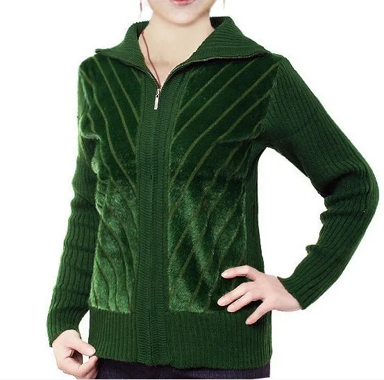 Autumn Winter Mother Casual Zipper Cardigan Sweater Turn-down Collar Jacket Women's Spring Knitted Coat Long-Sleeved Clothing |