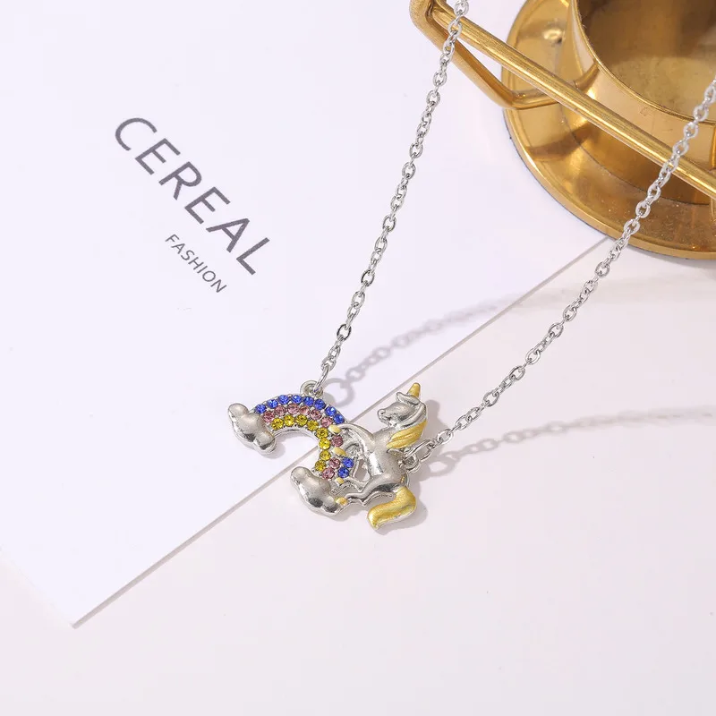 

Fashion rainbow unicorn necklace zircon pendant necklaces for women fashion jewelry babygirl cute necklace children's day gift