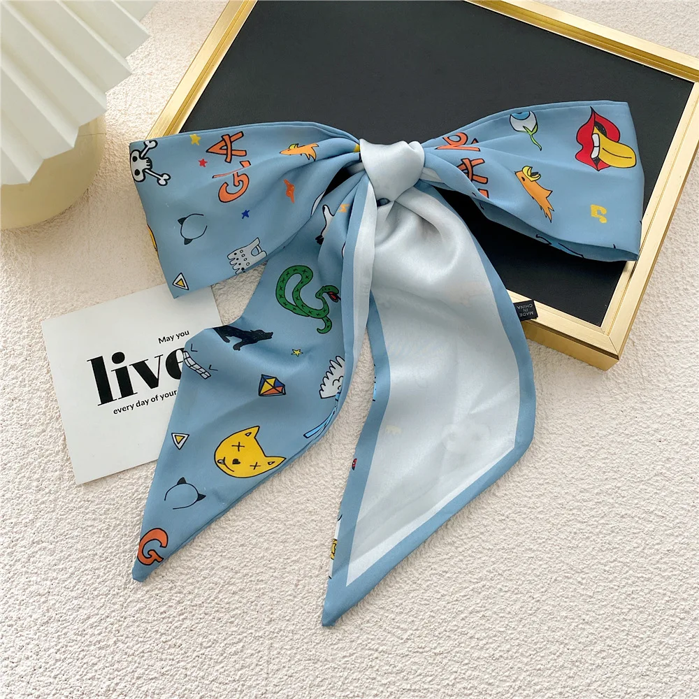 

women silk scarf Heart Print Small Bag Hair Ribbons Head Long Scarves