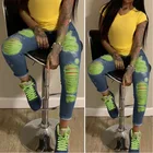 Женские узкие потертые рваные джинсы с дырками, модные брюки-карандаш с высокой талией, плотно облегающие джинсовые брюки для женщин, желтые