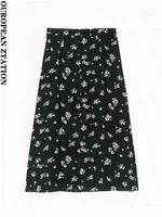 women 2022 fashion springtime new style floral print midi skirt vintage high waist side zipper female skirts mujer