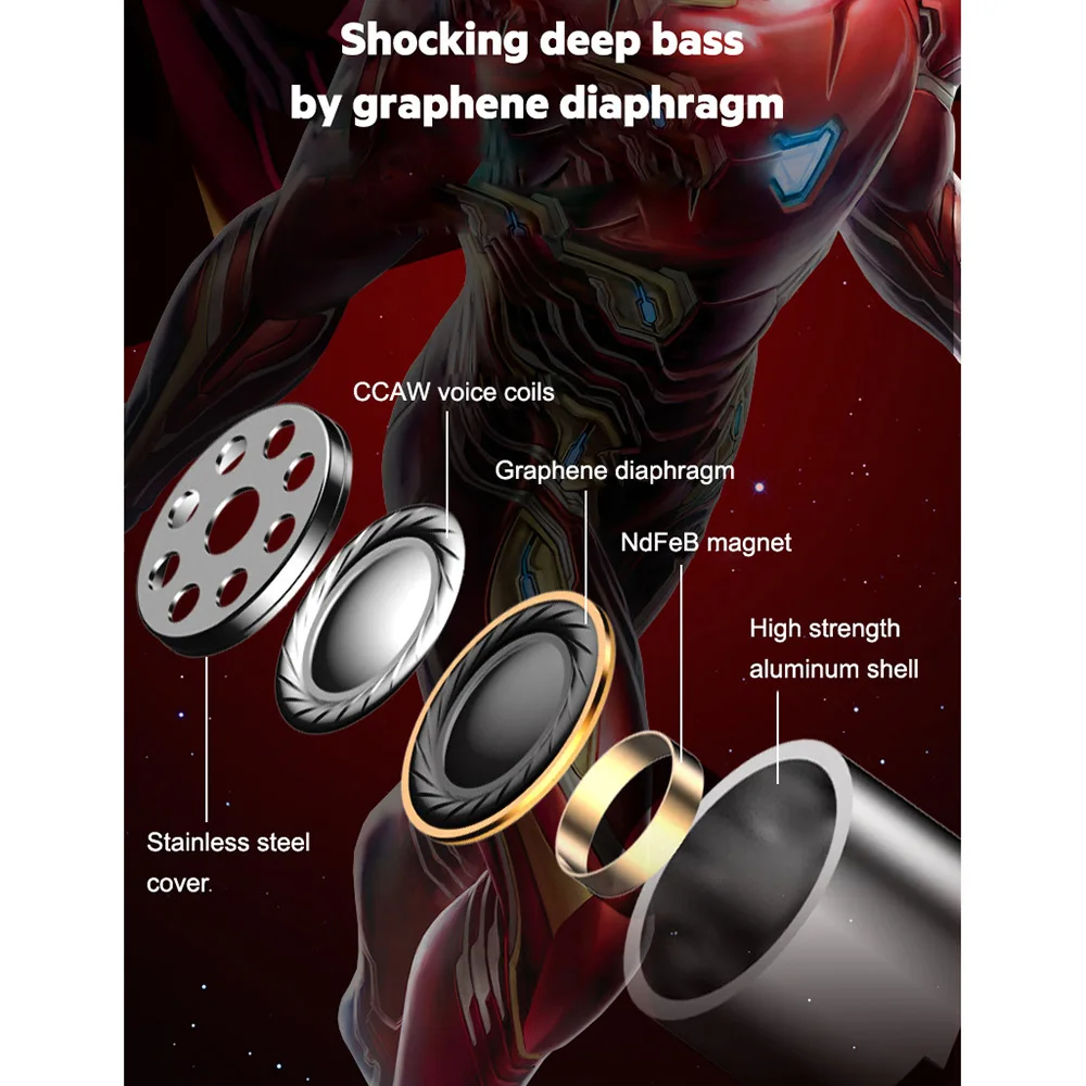 Беспроводные наушники Marvel Certified Bluetooth V5.0 Earbuds Iron Man TWS с поддержкой связи двух мобильных телефонов Captain America.