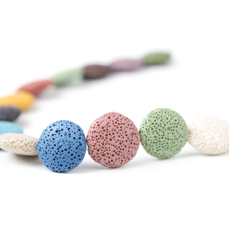 Разноцветные плоские круглые лавовые бусины в форме монеты из вулканического