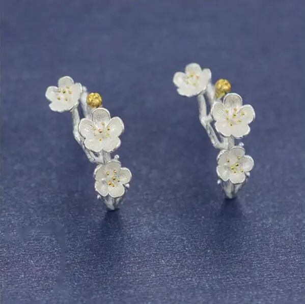 925 стерлингового серебра изящный вишня в цвету серьги виде капель с трусы для