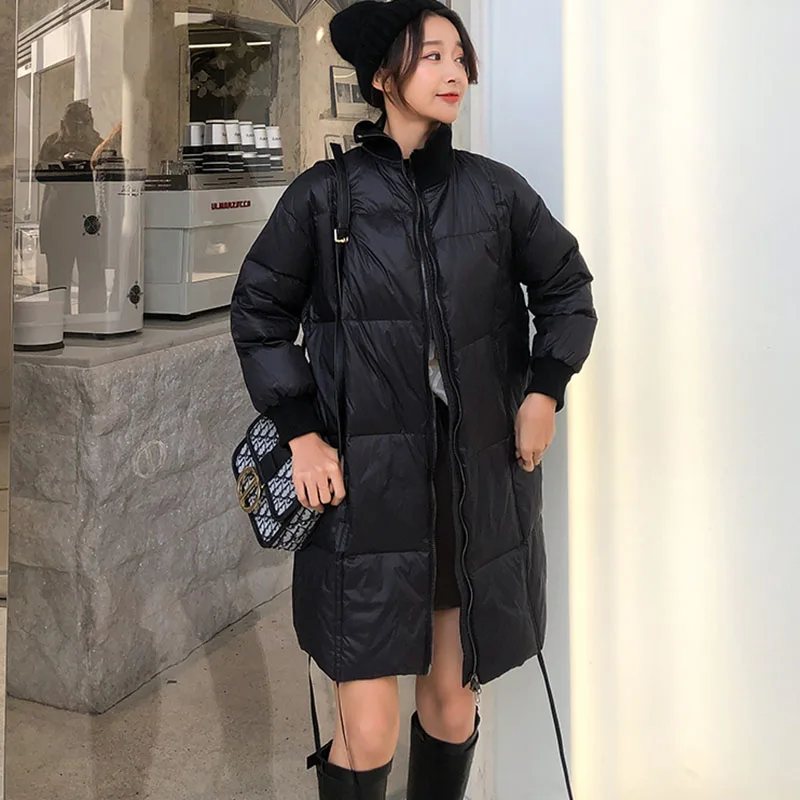 

Women's Glossy Down Jacket Thin light Long 90% White Duck Down Outerwear Winter Warm Jackets Abrigo Mujer Casual Parka Overcoat