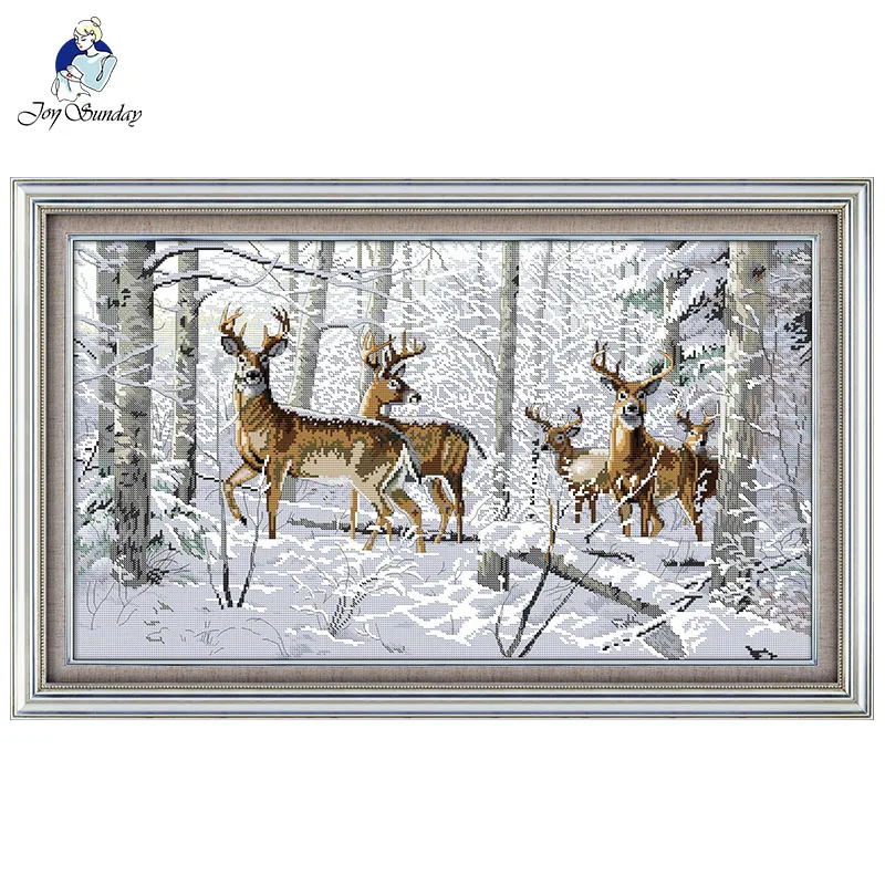 Joy Sunday Antelopes in the snow Счетный DMC Набор для вышивания крестиком на холсте Китайский