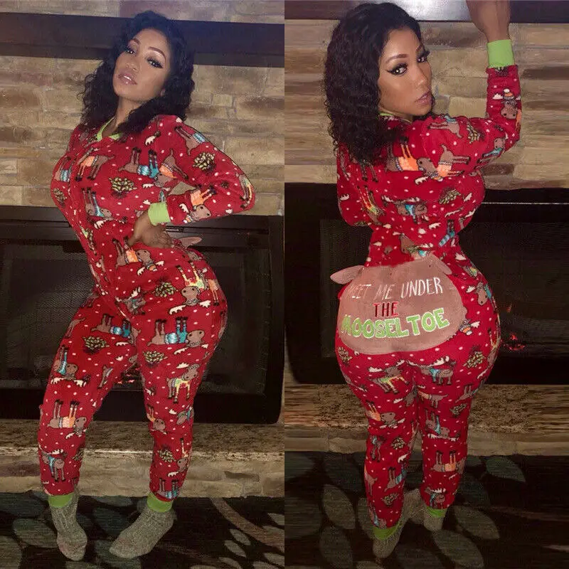 

Xmas Women Sexy Deep V-neck Long Sleeve Pajamas Soft Sleepwear Nightwear Set Party Christmas Wear Autumn Winter