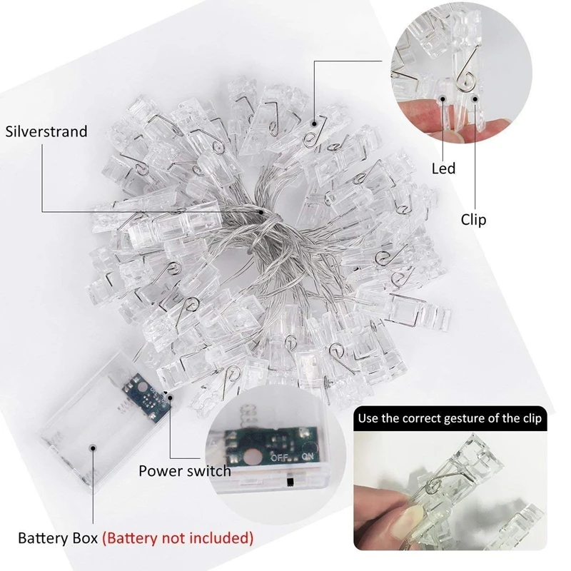 50 светодиодных гирлянд держатель для фотографий рождественское и Новогоднее