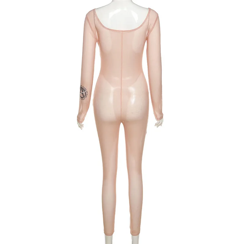 

Angels Secret Print Mesh Jumpsuit Women Summer Low Neck Sleeveless Skinny Overall Female One Piece Streetwear Clothing AG31010