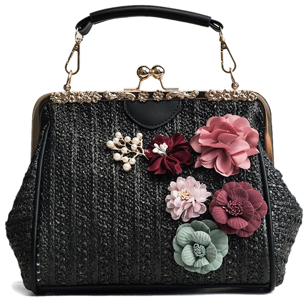 QZUnique женская сумка через плечо соломенная Вязаная пляжная модная черная с 3D