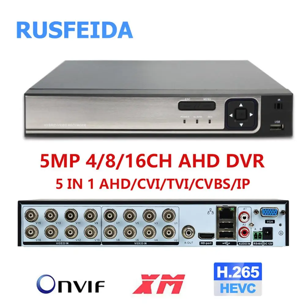 RUSFEIDA 4K N5MP 4/8/16CH H.265 Распознавание лиц 5 в 1 AHD видеорегистратор Регистраторы ONVIF P2P