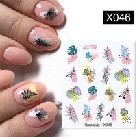 3 sheet harunouta black ink painting nail water decals summer theme fruit flower alphabet leaves nail art water stickers