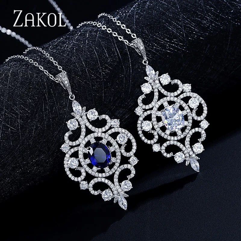 ZAKOL модные элегантные AAA+ кубический цирконий Хрустальная люстра свадебные подвески ожерелья для женщин Свадебная вечеринка ювелирные изделия FSNP2113