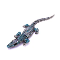 hoseng realistic crocodile animal brooch men suit luxury crystal rhinestone popular jewelry accessories birthday gift red hs_122