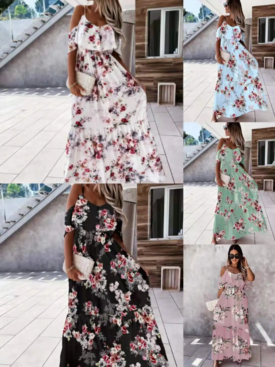 

2021 Summer,Off Shoulder,Sling,Printing,Fashion,Sexy V-neck, Swing Dress, Long Women's Dress, Bohemian Style,free Shipping, 2020
