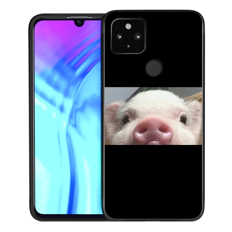 

Cute Little Pink Pet Pig Shockproof Cover for Google Pixel 5 4 4a XL 5G Black TPU Soft Phone Case