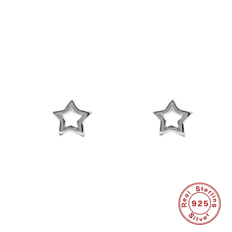 silver ROXI настоящие серьги из стерлингового серебра 925 пробы для женщин, Стерлинговое Серебро-ювелирные изделия Brincos полая звезда маленькие серьги-гвоздики подарки - Окраска металла: silver