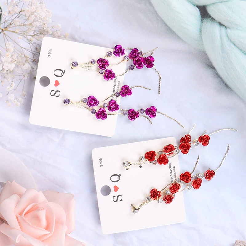 

1 Pair New Fashion Rose Petal Drop Earrings for Women long tassel Dangle Earrings Weddings Party Jewelry Accessories Gifts