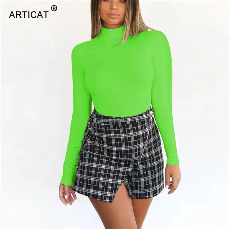 

Articat High Collar Skinny Bodysuit Women Long Sleeve Slim Elastic Rompers Womens Jumpsuit Casual Autumn Tops Basic Playsuit