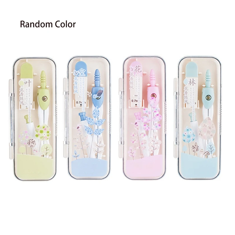 

Students Compass Kit with 0.7mm Lead Refill Mechanical Pencil Clear Box Storaged
