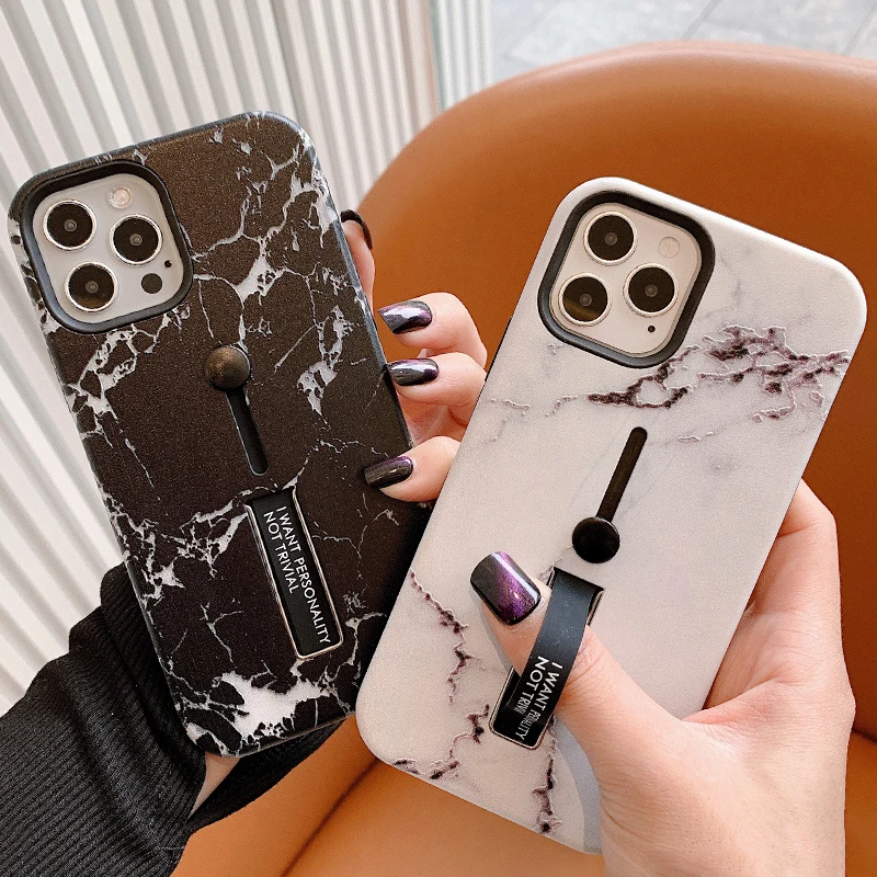 Модный чехол с ремешком на палец мраморными камнями для iPhone 12 Mini 11 Pro X XS MAX XR 7 8 Plus