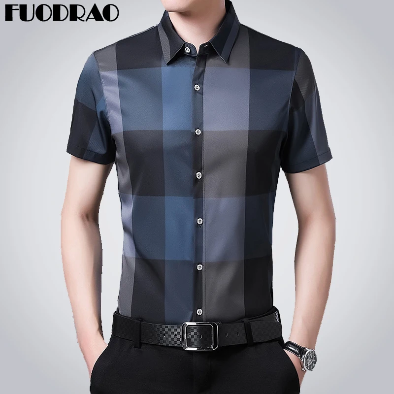 Мужская рубашка в клетку Повседневная приталенная с короткими рукавами модная