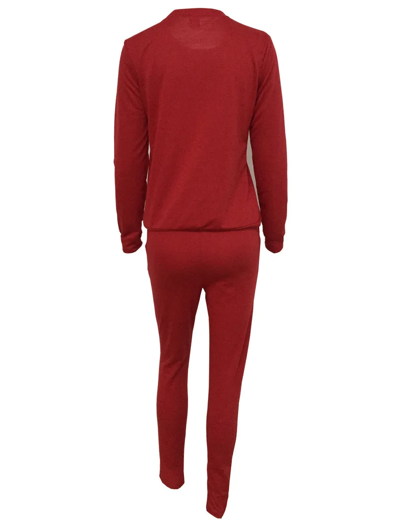 Однотонный костюм с длинным рукавом 2019 женский спортивный из двух предметов