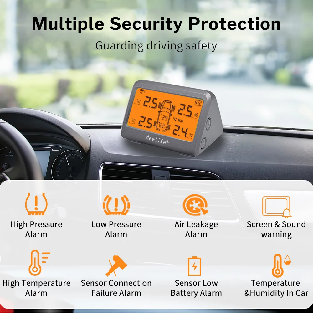 Deelife Car TMPS солнечная система контроля давления в шинах для 4 Сигнализация колес