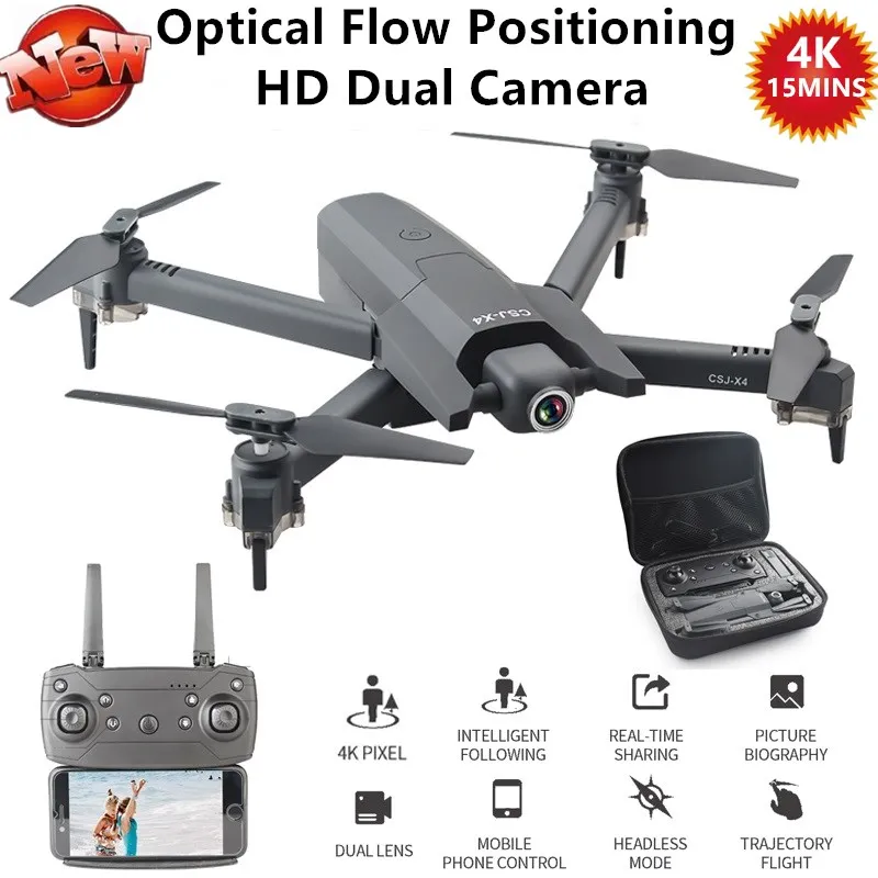 

Foldable HD Dual Camera RC Drone 15mins 4K WiFi FPV HD Wide-Angle Camera Optical Flow Positioning Remote Control Quadcopter Toy
