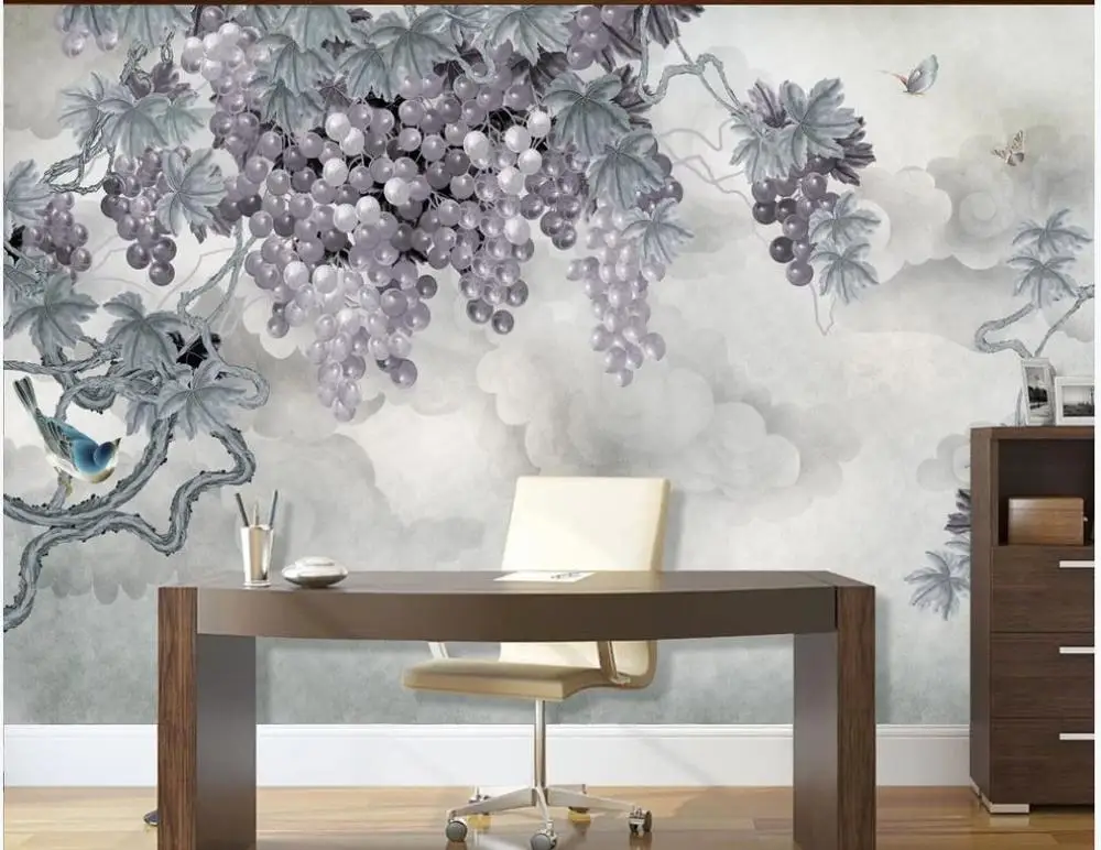 Фотообои на заказ 3d Настенные обои для стен Ручная роспись узор виноградной лозы