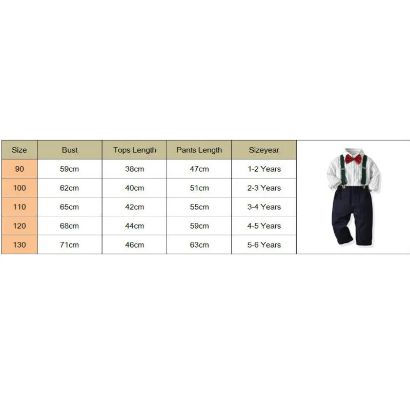 

Toddler Baby Boy Clothes Long Sleeve Newborn Baby Sets Infant Clothing Gentleman Suit Stripe Shirt+Bow Tie+Suspender Trouser