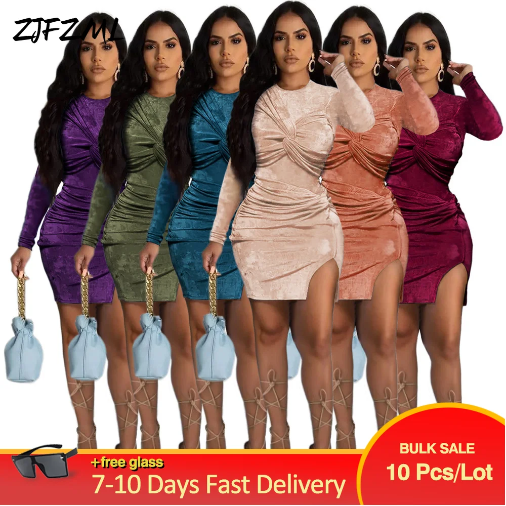 

Bulk Lots Wholesale Items Vintage Two Piece Matching Set Women's Tracksuit Solid Simple Ruched Full Sleeve Overall+club Skirt