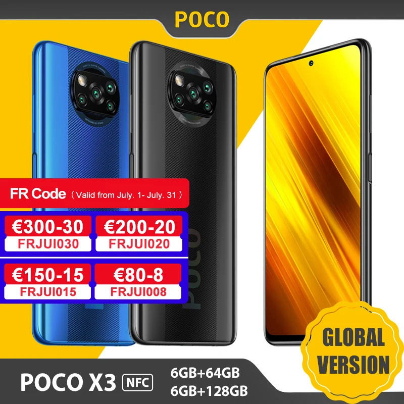 

Global Version Xiaomi POCO X3 NFC Mobile Phone 6GB RAM 64GB/128GB ROM Snapdragon 732G 64MP Quad Camera 6.67" 120Hz 5160mAh Phone