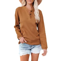 solid color woman tshirt buttons long sleeve tees round neck fashion top casual woman basic tee shirt 2021 vintage clothes