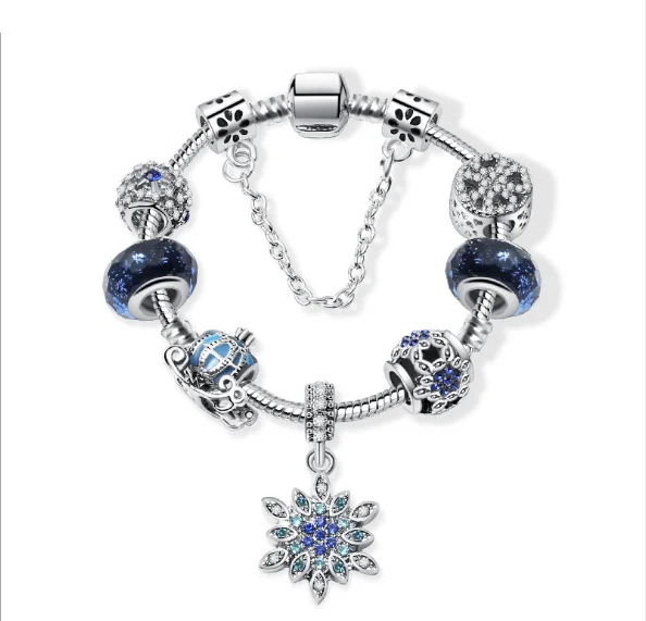 

Blue Styles Snowflake Pumpkin Charm Bracelet For Women Silver Color Glitter Beads Chain Pandoro Bracelet&Bangles Femme Jewelry
