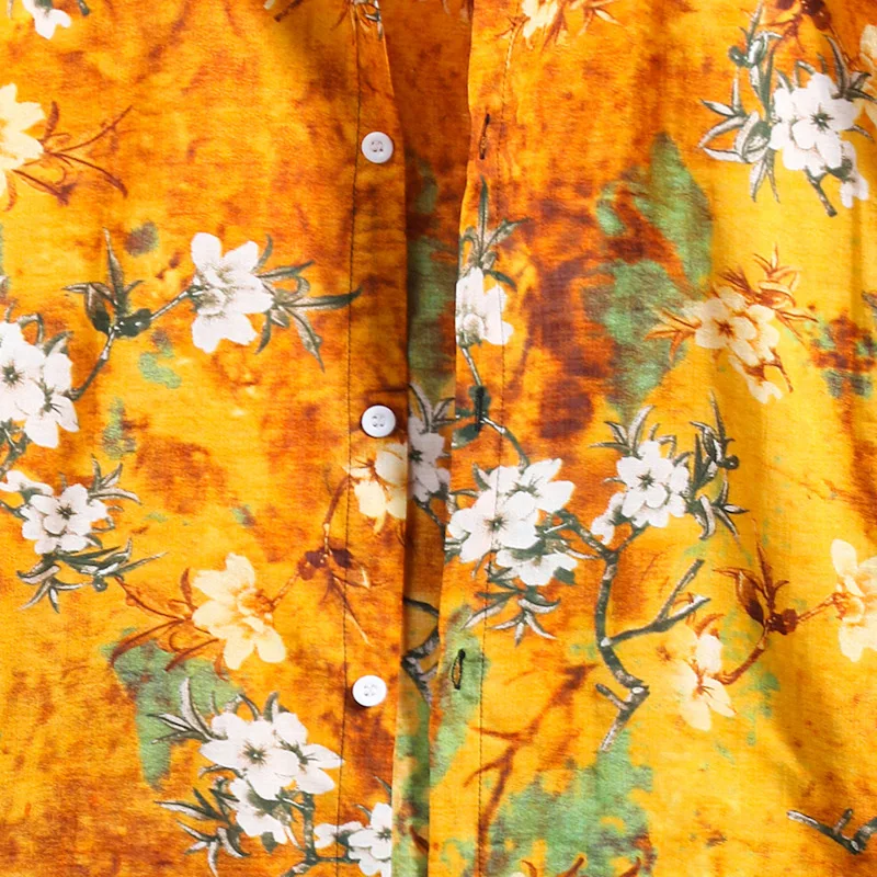 

2021men's New Print Short Sleeve Shirt Youth Cotton and Linen Casual Shirt