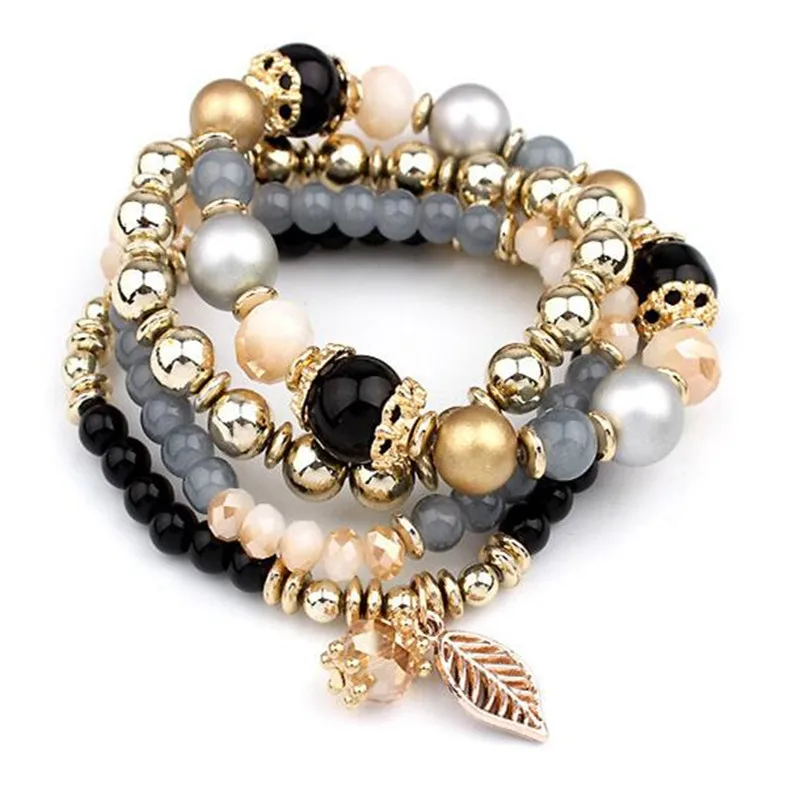 Boho Vintage Multilayer Crystal Bracelet Handmade Beaded Leaf Women's Bracelets Fashion Lady Party Jewelry Gifts For Friends | Украшения