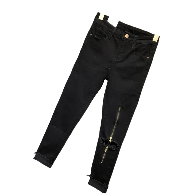 Джинсы до щиколотки женские джинсы с высокой талией обтягивающие черные на