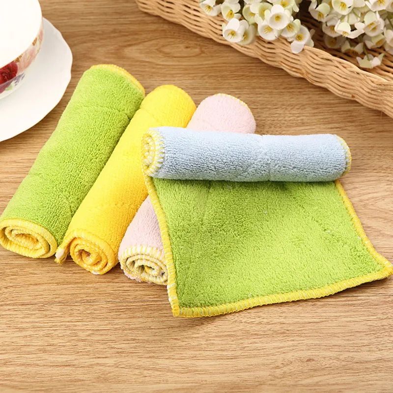 

5Pcs Kitchen Double-Sided Dish Towel Microfiber Absorbent Non-Linting Rag Cleaning Thickened Scouring Pad Window Car Wipe Duster