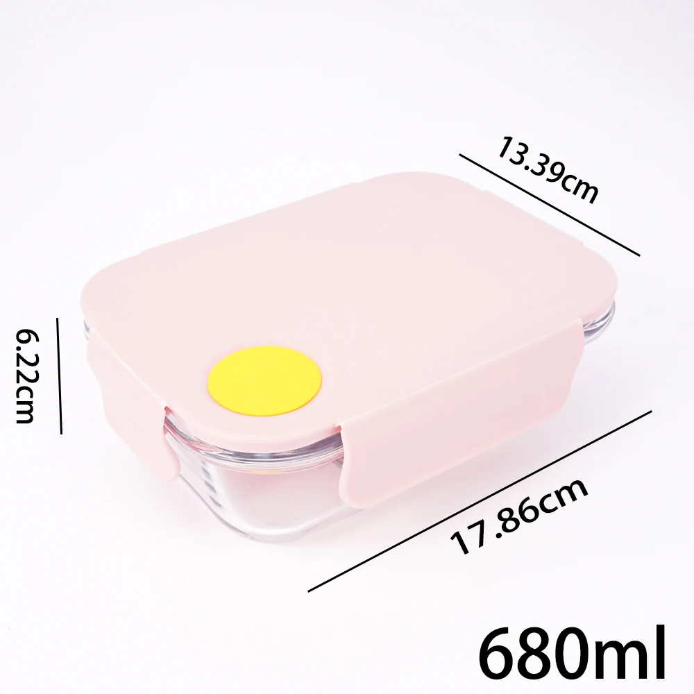 

Home Outdoor Kitchen Tool Lunch Box Microwave Food Container 680ml Glass Lunch Box Leadproof Rectangular Fresh-keeping Tableware