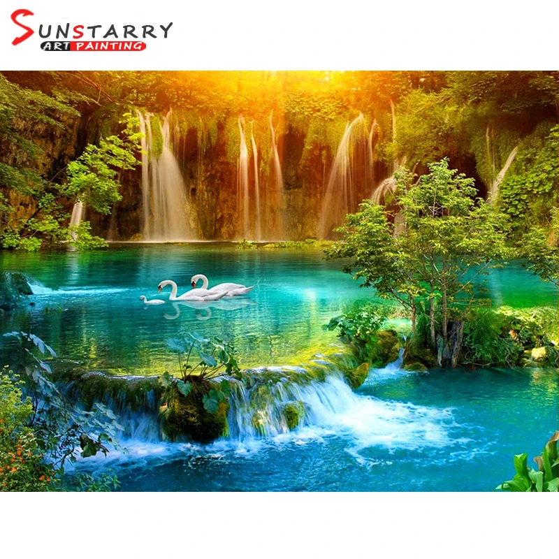 Sunstarry 5D DIY алмазная живопись Полный Круглый Водопад Алмазная вышивка распродажа