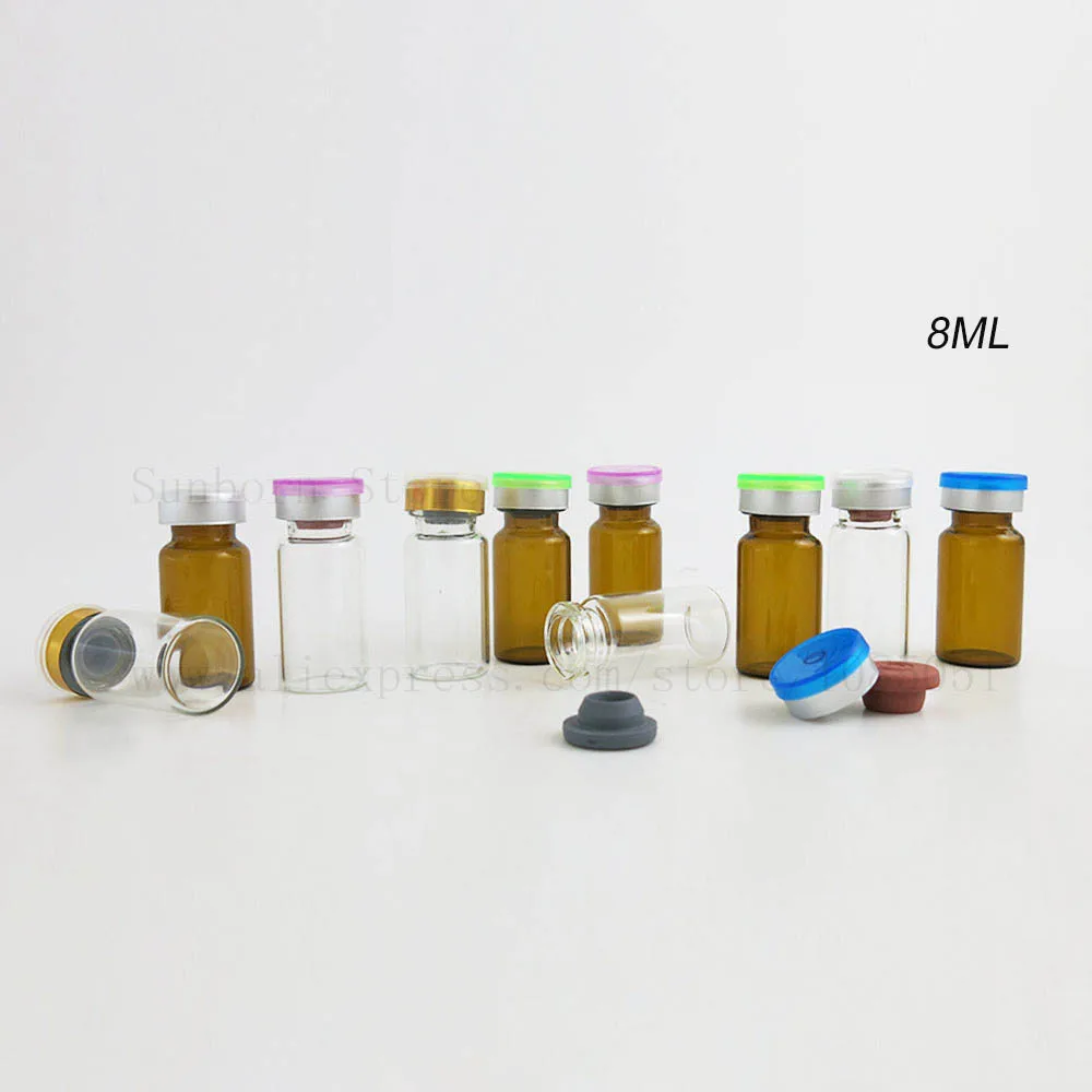 

30pcs/lot 8ml Pharmaceutical Liquid Medicine Bottle Vial 8cc Clear Amber Glass Bottles with Flip off Cap Rubber Stopper