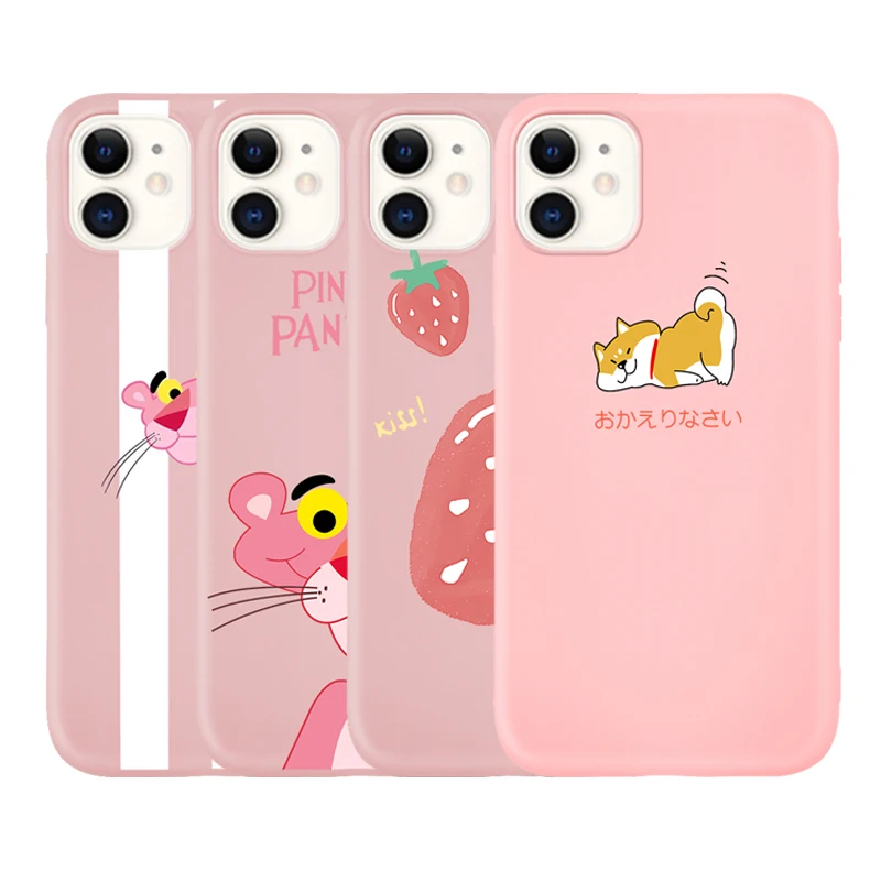 

Pink Cute Animal Leopard Fruit Pattern Matte Soft Phone Case for IPhone11 11Pro 11ProMax 6s 7 7Plus 8Plus X XS XR XSmax SE 2020