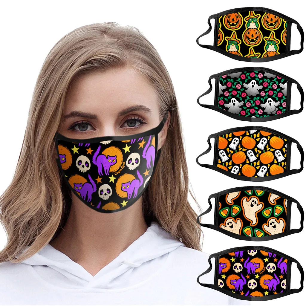 

Unisex Halloween Print Face Mask Mouth Caps Breathable Cloth Face Shield Reusable Face Mask Washable Mouth-muffle masque Mask