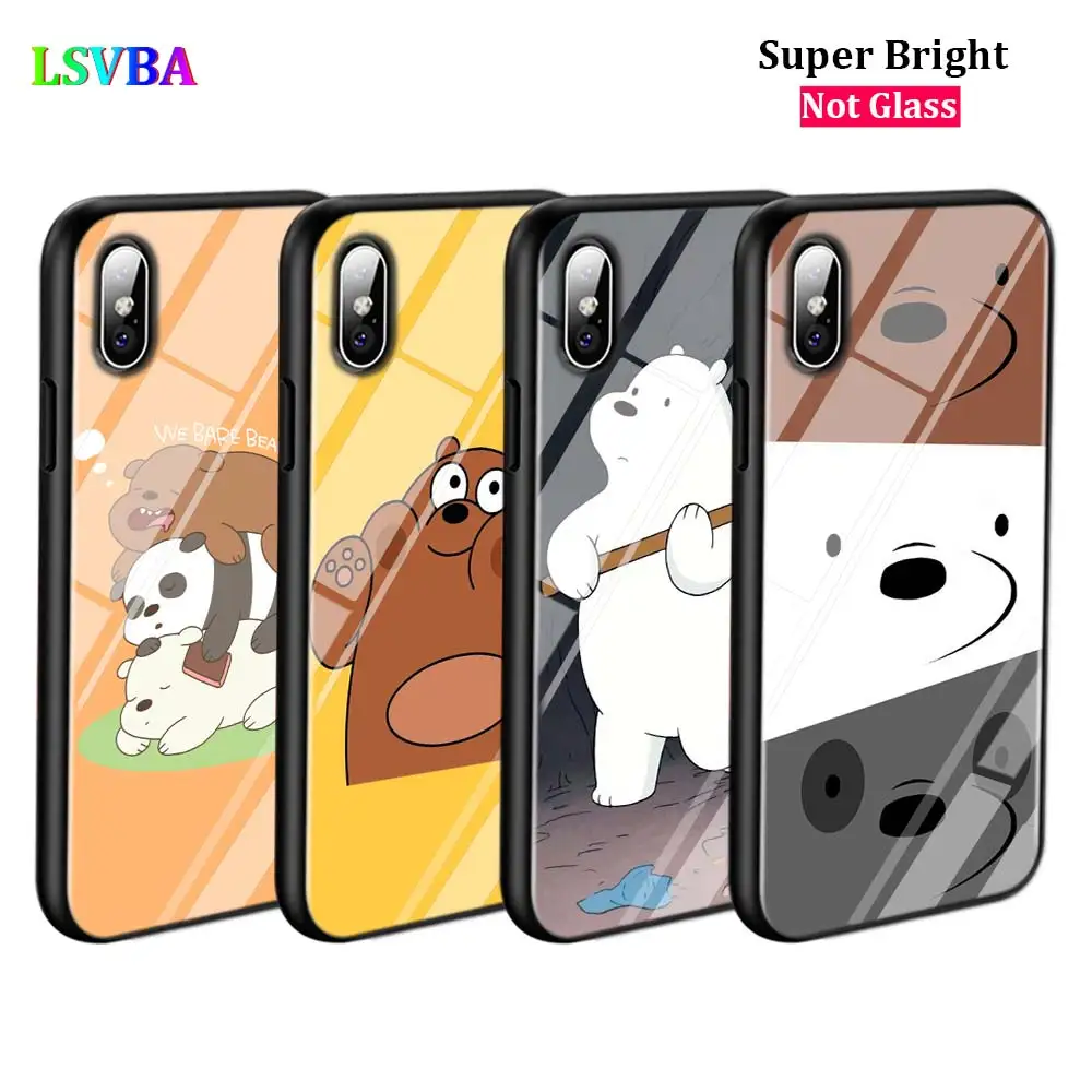 Black Cover Cute Bare Bears for iPhone 11 11Pro X XR XS Max for iPhone 8 7 6 6S Plus 5S 5 SE Glossy Phone Case