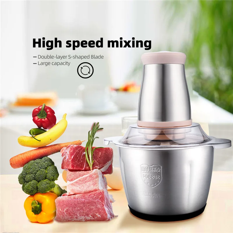 

3L Capacity Stainless Steel Electric Chopper Meat Grinder Mincer Food Processor Slicer Household Kitchen Grinder 300W 2 Speeds